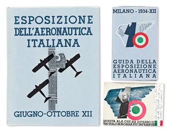 VARIOUS ARTISTS.  [ITALIAN FUTURISM & AERONAUTICS]. Group of 24 postcards and 5 guides. Circa 1930s. Sizes vary.